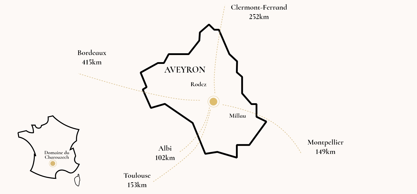 Carte d’accès du Domaine du Charouzech, gîte de charme dans l’Aveyron